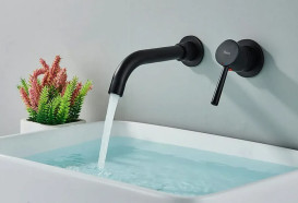 Смеситель для раковины Rea Lungo Long настенный однорычажный черный REA-B0371