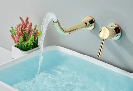 Смеситель для раковины Rea Lungo Long настенный однорычажный золото REA-B0370