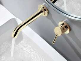 Смеситель для раковины Rea Lungo Long настенный однорычажный золото REA-B0370