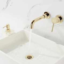 Смеситель для раковины Rea Lungo Long настенный однорычажный золото REA-B0370