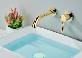 Смеситель для раковины Rea Lungo Long настенный однорычажный золото REA-B0370