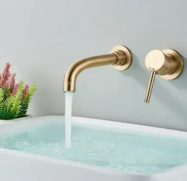 Смеситель для раковины Rea Lungo Long настенный однорычажный матовое золото REA-B4109