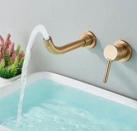 Смеситель для раковины Rea Lungo Long настенный однорычажный матовое золото REA-B4109