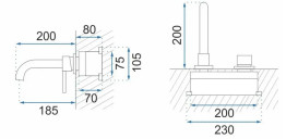 Смеситель для раковины Rea Lungo Long настенный однорычажный матовое золото REA-B4109
