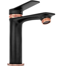 Змішувач для раковини Rea Viral одноважільний чорний/рожеве золото REA-B2025