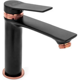 Змішувач для раковини Rea Viral одноважільний чорний/рожеве золото REA-B2025