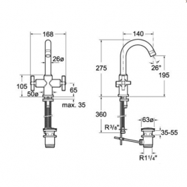 Змішувач для раковини Roca Loft двухвентильний з донним клапаном хром A5A3043C00