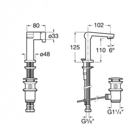 Змішувач для раковини Roca Singles Pro технологія progressive з донним клапаном A5A3036C00
