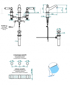 Змішувач для раковини THG Broadway a Manettes двовентильний золото A04 H44 00151