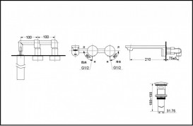 Змішувач для раковини TOTO настінний на 3 отвори хром DLB203