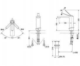 Смеситель для раковины TOTO Renesse врезной однорычажный хром DL349-1E