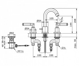 Змішувач для раковини TOTO врізний на 3 отвори дворичажний хром TX119LEL