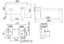Змішувач для раковини Treemme Hask вбудовується настінний хром 6AA6CC03