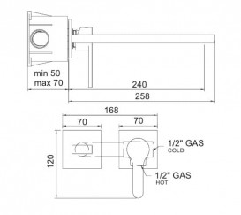 Смеситель для раковины Treemme Klab однорычажный настенный хром 2776СС06