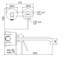 Смеситель для раковины Treemme UP однорычажный настенный хром 5776CC21