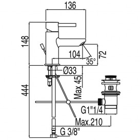 Змішувач для раковини Tres Alplus одноважільний з донним клапаном хром 20310303D