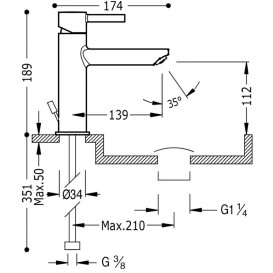 Змішувач для раковини Tres Alplus одноважільний з донним клапаном хром 20320301D