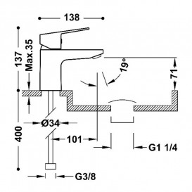 Смеситель для раковины Tres Base Eco Tres-duo® однорычажный с донным клапаном хром 21510410D