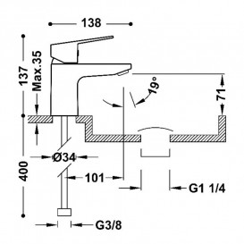 Змішувач для раковини Tres Base Tres-duo® одноважільний з донним клапаном хром 21510310D