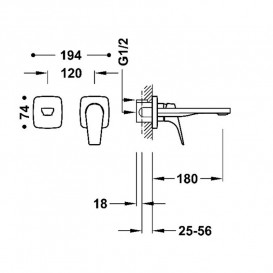 Змішувач для раковини Tres Canigo настінний одноважільний хром 21730003