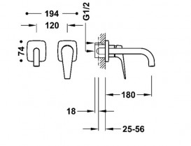 Смеситель для раковины Tres Canigo Plus настенный однорычажный хром 21830001