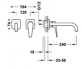 Смеситель для раковины Tres Canigo Plus настенный однорычажный хром 21830002