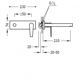 Смеситель для раковины Tres Class-Tress настенный однорычажный хром 20520041