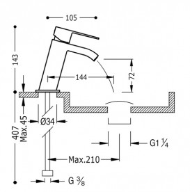 Смеситель для раковины Tres Cuadro colors однорычажный черный матовый  00620101NM
