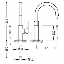 Змішувач для раковини Tres Cuadro colors одноважільний золото 00660602OR