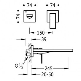 Смеситель для раковины Tres Cuadro сolors настенный однорычажный сталь 00620011AC