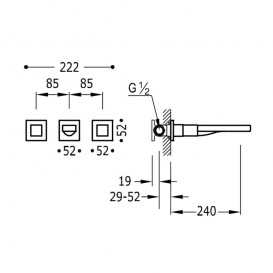 Смеситель для раковины Tres Cuadro сolors настенный двухвентильный золото матовый 00815401OM
