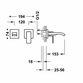Смеситель для раковины Tres Cuadro-Tres настенный однорычажный хром 00630003