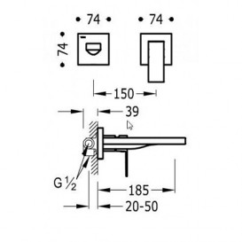 Смеситель для раковины Tres Cuadro-Tres скрытого монтажа хром 00620012