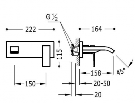 Змішувач для раковини Tres Cuadro-Tres прихованого монтажу хром 00626001