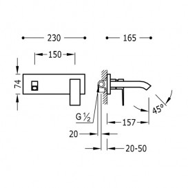 Змішувач для раковини Tres Cuadro Tres настінний одноважільний хром 106200
