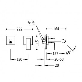 Змішувач для раковини Tres Cuadro Tres настінний одноважільний хром 00620010