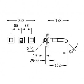Змішувач для раковини Tres Cuadro Tres настінний двовентильний хром 00815101