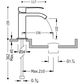 Змішувач для раковини Tres Cuadro Tres одноважільний з каскадним виливом і донним клапаном хром 00610101D
