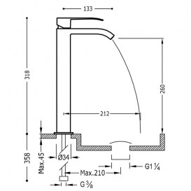 Змішувач для раковини Tres Cuadro Tres одноважільний з каскадним виливом хром 00681001