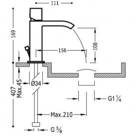 Змішувач для раковини Tres Cuadro Tres одноважільний з каскадним виливом і донним клапаном хром 00611002D
