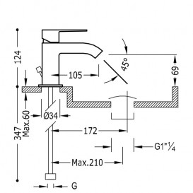 Смеситель для раковины Tres Cuadro Tres однорычажный с донным клапаном хром 106103DA
