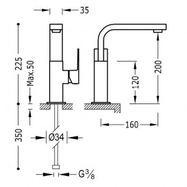 Змішувач для раковини Tres Cuadro Tres одноважільний з виливом 35х15 мм хром 106603