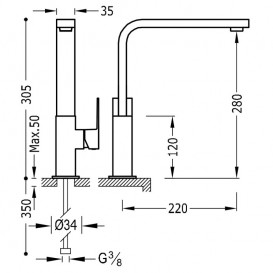 Смеситель для раковины Tres Cuadro Tres однорычажный с изливом 35х15 мм хром 106604