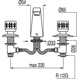 Змішувач для раковини Tres Ese - 23 двохвентильний монтаж на 3 отвори хром 123105