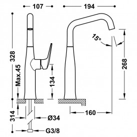 Змішувач для раковини Tres Fuji одноважільний сталь 28164701AC
