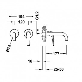 Змішувач для раковини Tres Fuji одноважільний настінний сталь 28130001AC