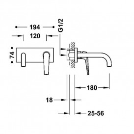 Змішувач для раковини Tres Fuji одноважільний настінний хром 28130003