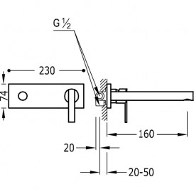 Смеситель для раковины Tres Lex-tres однорычажный настенный излив 160 мм хром 08120001