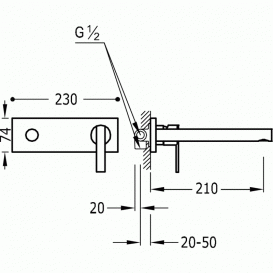 Смеситель для раковины Tres Lex-tres однорычажный настенный излив 210 мм хром 08120021