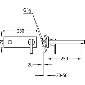 Змішувач для раковини Tres Lex-tres одноважільний настінний вилив 250 мм хром 181200